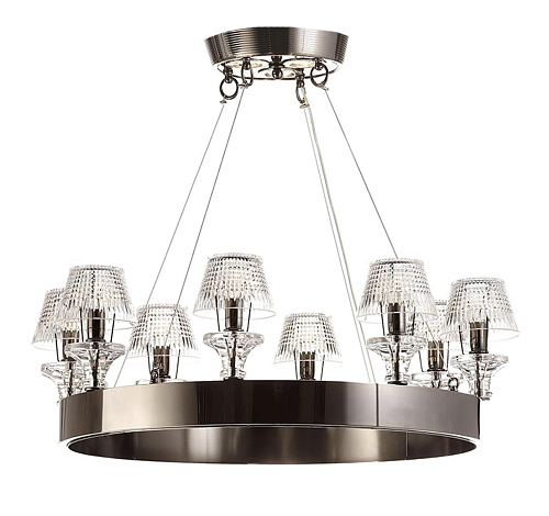 Lustre Nickel Noir avec Abat-Jours en Cristal