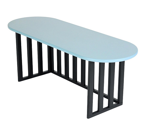 Table d'Appoint Ovale Bleu Clair en Bois