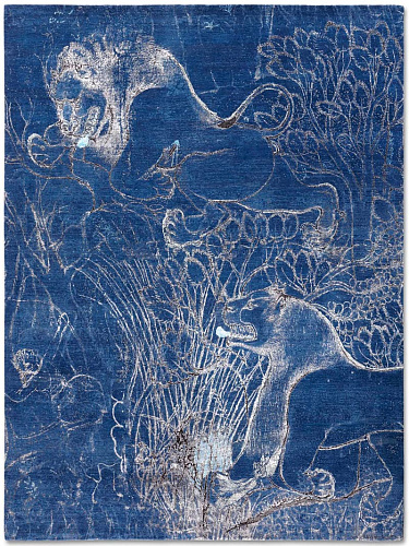 Tapis tissé main Deux Lions Bleu Marine