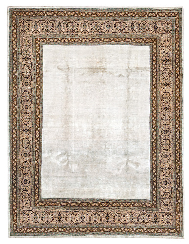 Tapis Tabriz Lexington Bordure Camelgris Gris Argent Soie