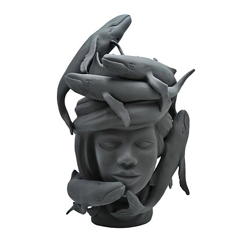Sculpture Tête De Maure Grise