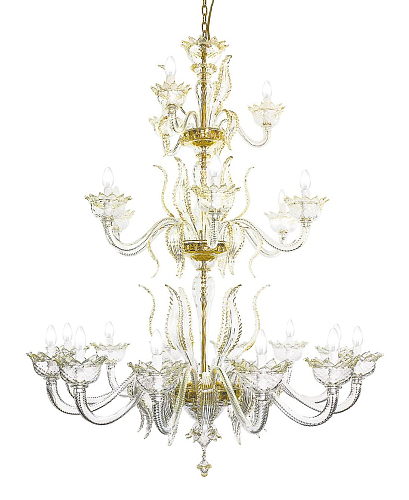 Lustre Murano Doré Multi-Niveaux 21 Lumières