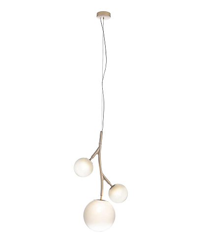 Lustre en Laiton avec Sphères en Verre Blanc