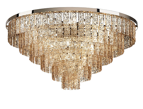 Lustre Rond en Verre Ambré Finition Or