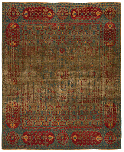 Tapis Mamluk Kensington Double Vendetta Bleu Mehndi Soie
