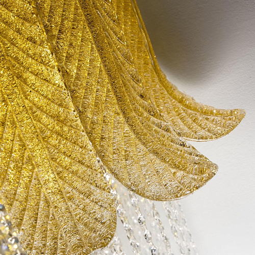 Applique Murale Feuille de Murano avec Accents Dorés