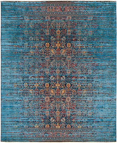 Tapis Tabriz Canal Stomped Bleu Marine Bleu Soie