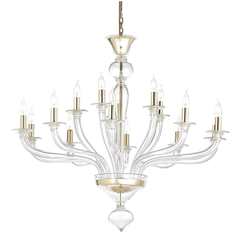 Lustre en Verre de Murano Transparent Finition Or 24 Carats