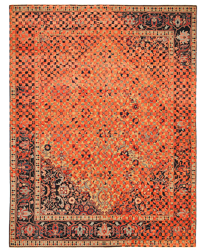 Tapis Serapi Queensbury Damier Raved Jaune Orange Néon Soie