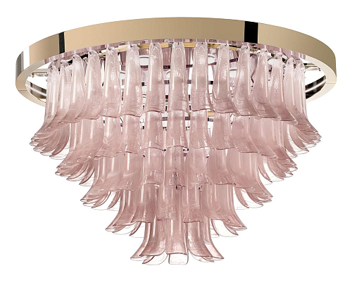 Lustre Feuilles en Verre Rose