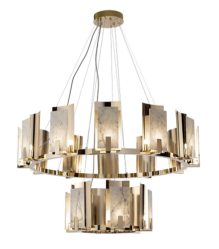 Lustre Rond en Marbre de Carrare Finition Or