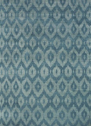 Tapis Bleu en Laine Ikat Noué à la Main