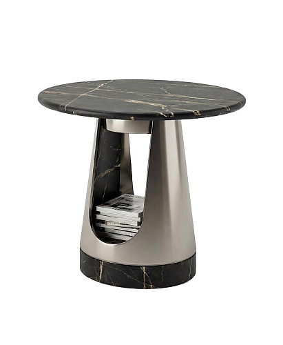 Table basse ronde Aura avec plateau en pierre foncée