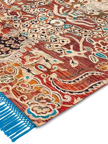 Tapis noué main Dragon Bleu / Rouge
