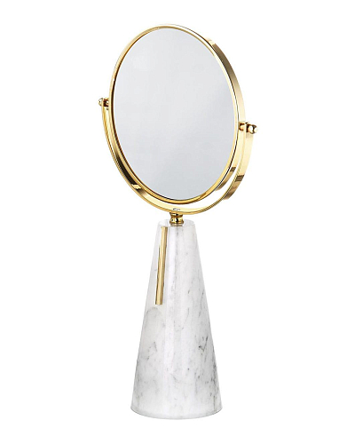Miroir de Table en Marbre de Carrare et Laiton Doré à l'Or 24 Carats