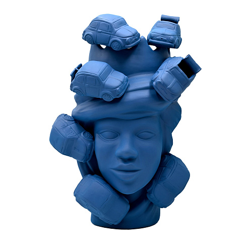 Sculpture Tête De Maure Bleu Mat