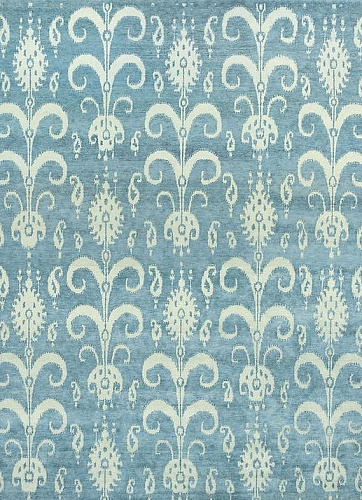 Tapis Bleu en Laine Ikat Noué à la Main
