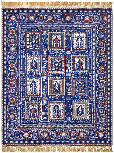 Tapis fait main de luxe Mughal Bleu