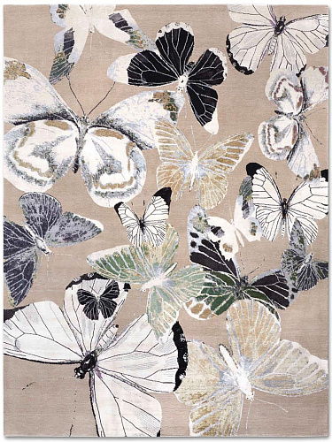 Tapis Papillon No. 07 Sauge/Beige sur Sable/Gris