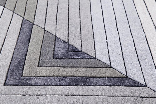 Tapis Géométrique Gris en Laine et Viscose Noué à la Main