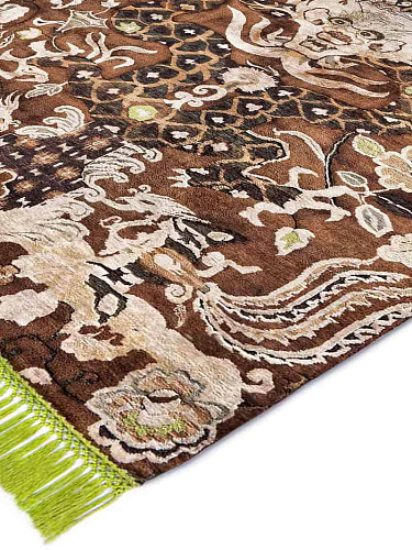 Tapis noué main Dragon Vert / Beige