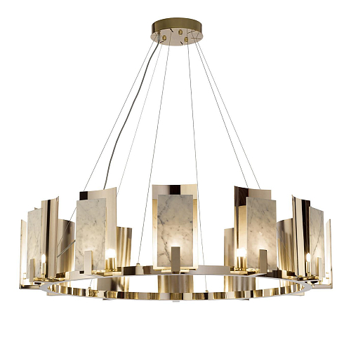 Lustre Rond en Marbre de Carrare Finition Or
