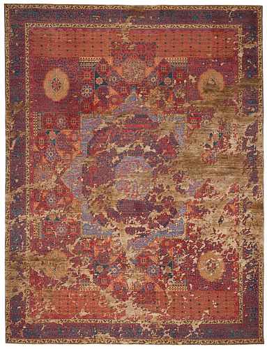 Tapis Mamluk Columbus Ciel Rouge Marron Soie
