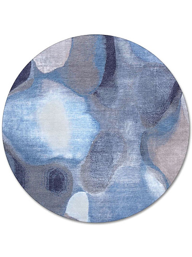 Tapis rond fait main de luxe Bleu Gris