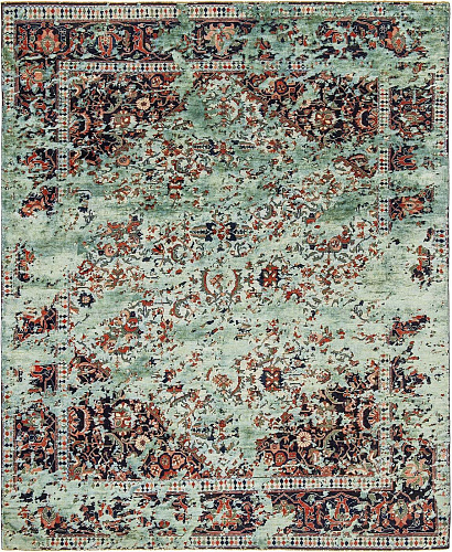 Tapis Serapi Queensbury Double Ciel Bleu Clair Bleu Gris Soie