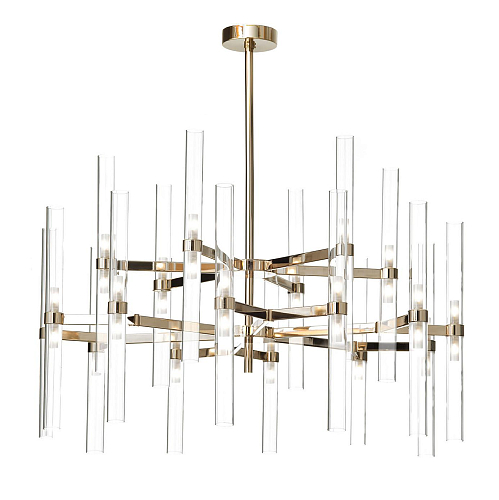 Lustre 36 Lumières Cylindres en Verre Or Doux