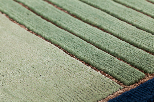 Tapis Rayé Vert en Laine & Viscose