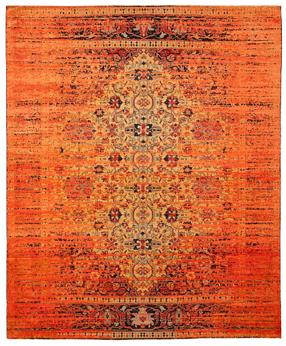Tapis Serapi Queensbury Stomped Jaune Orange Néon Soie