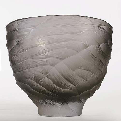 Grand vase forme coupe en verre de Murano gris