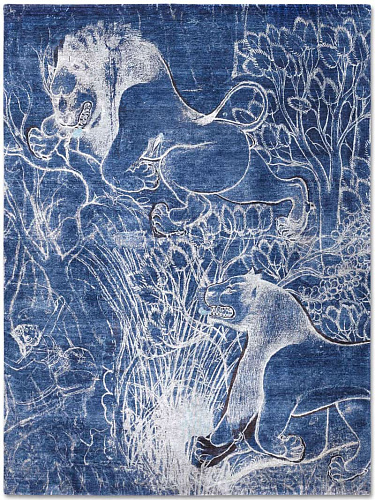 Tapis tissé main Deux Lions Bleu Marine