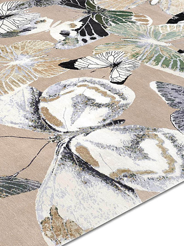 Tapis Papillon No. 07 Sauge/Beige sur Sable/Gris