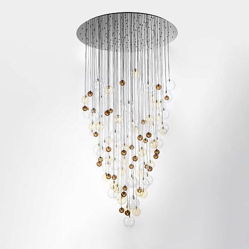 Lustre Cascade Contemporain avec Sphères en Verre Multicolore