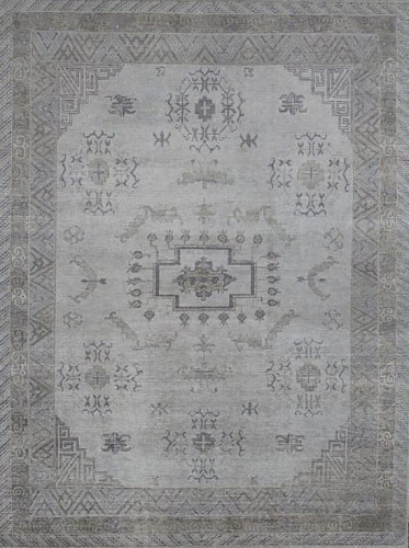 Tapis Gris en Laine Khotan Noué à la Main