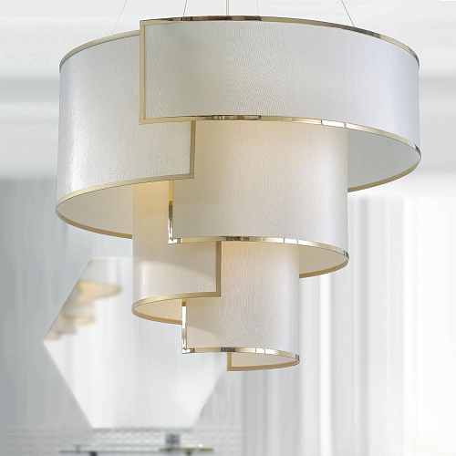 Lustre en Or Antique et Laiton avec Abat-Jour Ivoire