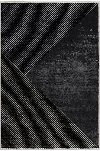 Tapis Rayé Noir en Laine & Viscose