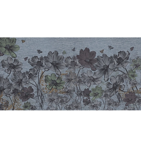 Papier peint fleurs denim