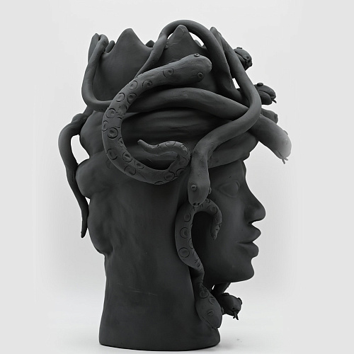 Sculpture Tête De Maure Gris Foncé Artisanale