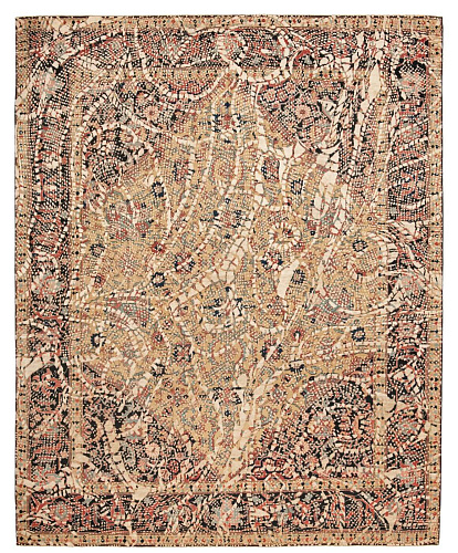 Tapis Serapi Queensbury Dentelle Jaune Gris Clair Soie