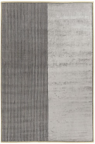 Tapis Rayé Gris en Laine & Viscose